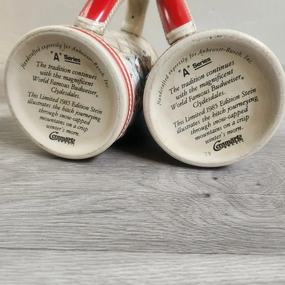 Vintage Budweiser Clydesdale Stein Limited Edition 1985 Set of 2 Ceramic Classic - Picture 3 of 9